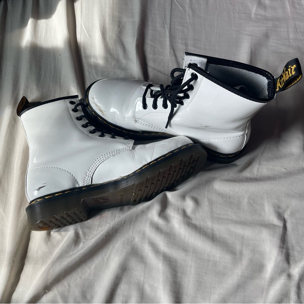 White Patent Docs with Black Laces